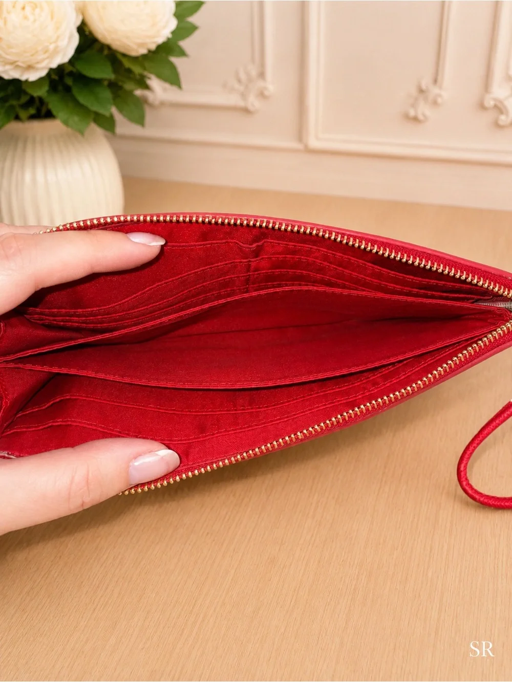 Coach Large Corner Zip Wristlet Red Leather Wallet Gold Hardware